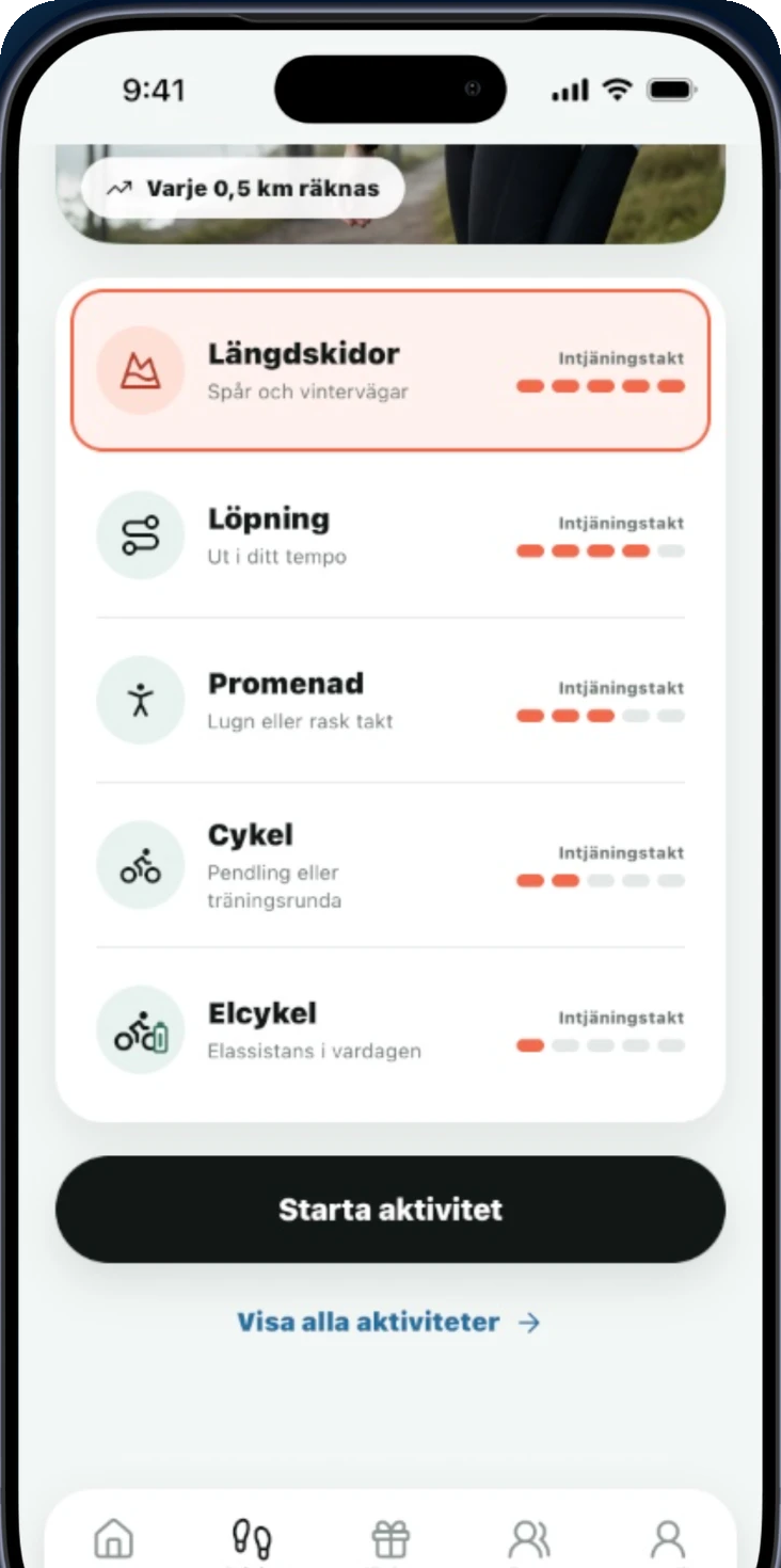 Välj aktivitet i Movato-appen